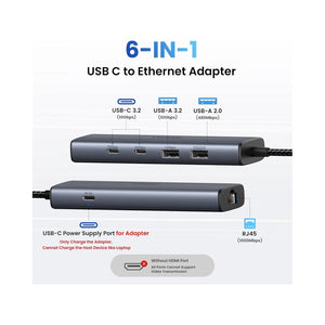 UGREEN 6-in-1 USB-C Hub with Gigabit Ethernet & Power Port (45320)