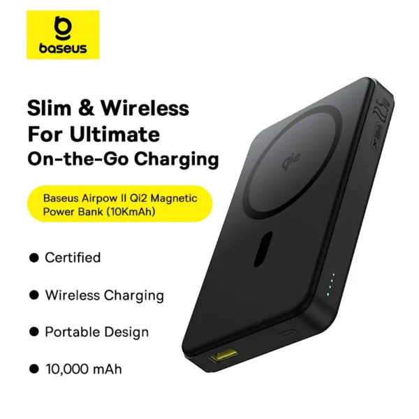 Baseus Airpow II Qi2 Magnetic Power Bank 10,000mAh (Qi2 Certified, Wired and Wireless Charging)