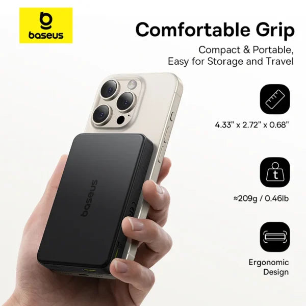 Baseus Airpow II Qi2 Magnetic Power Bank 10,000mAh (Qi2 Certified, Wired and Wireless Charging)