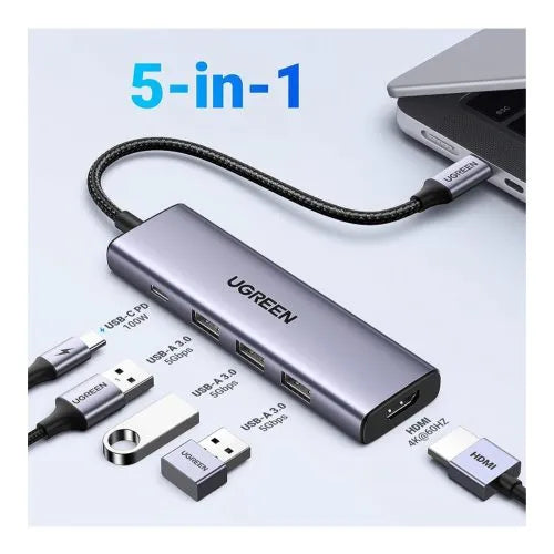 UGREEN 5-in-1 USB-C To 100W PD + 3xUSB 3.0 + 4K 60Hz HDMI (15597) | USB-C Hub