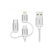 UGREEN USB to Lightning + USB-C + Micro-USB (60W/3A MFI) | Apple Certified Charge & Sync Cable