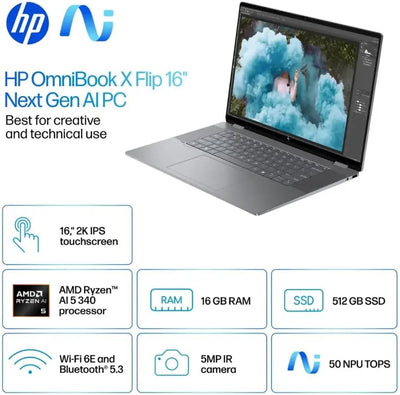HP Omnibook X Flip 16 AR0013DX (AMD Ryzen AI 5 340, 16GB/512GB, 16-inch 2K X360, AMD Radeon 840M, WIN11)