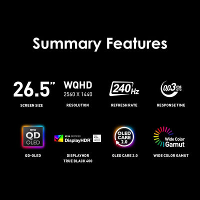 MSI MAG 273QP QD-OLED X24 (27-inch QD-OLED WQHD Gaming Monitor, 240Hz, 0.03ms, OLED Care 2.0, VESA DisplayHDR 400)