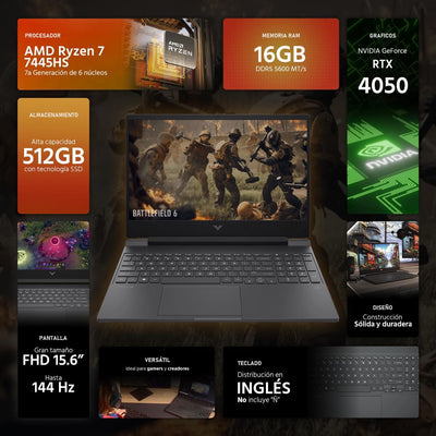 HP VICTUS 15 FB3093DX (AMD RYZEN 7-7445HS, 512GB NVME/16GB DDR5, 15.6" FHD 144HZ, RTX4050 6GB, WIN 11/ MICA SILVER)