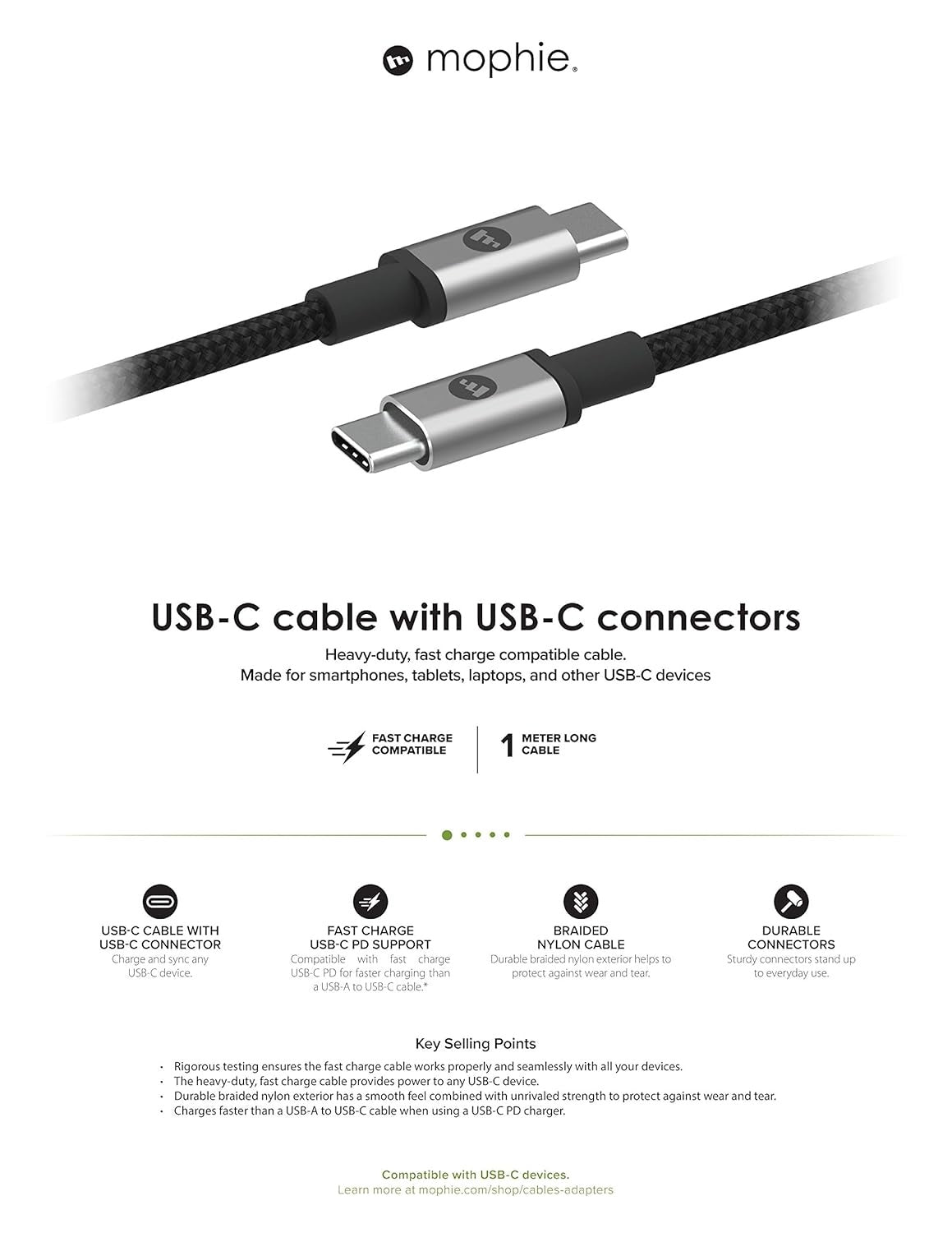 Mophie USB-C to USB-C Cable (1M/100W)