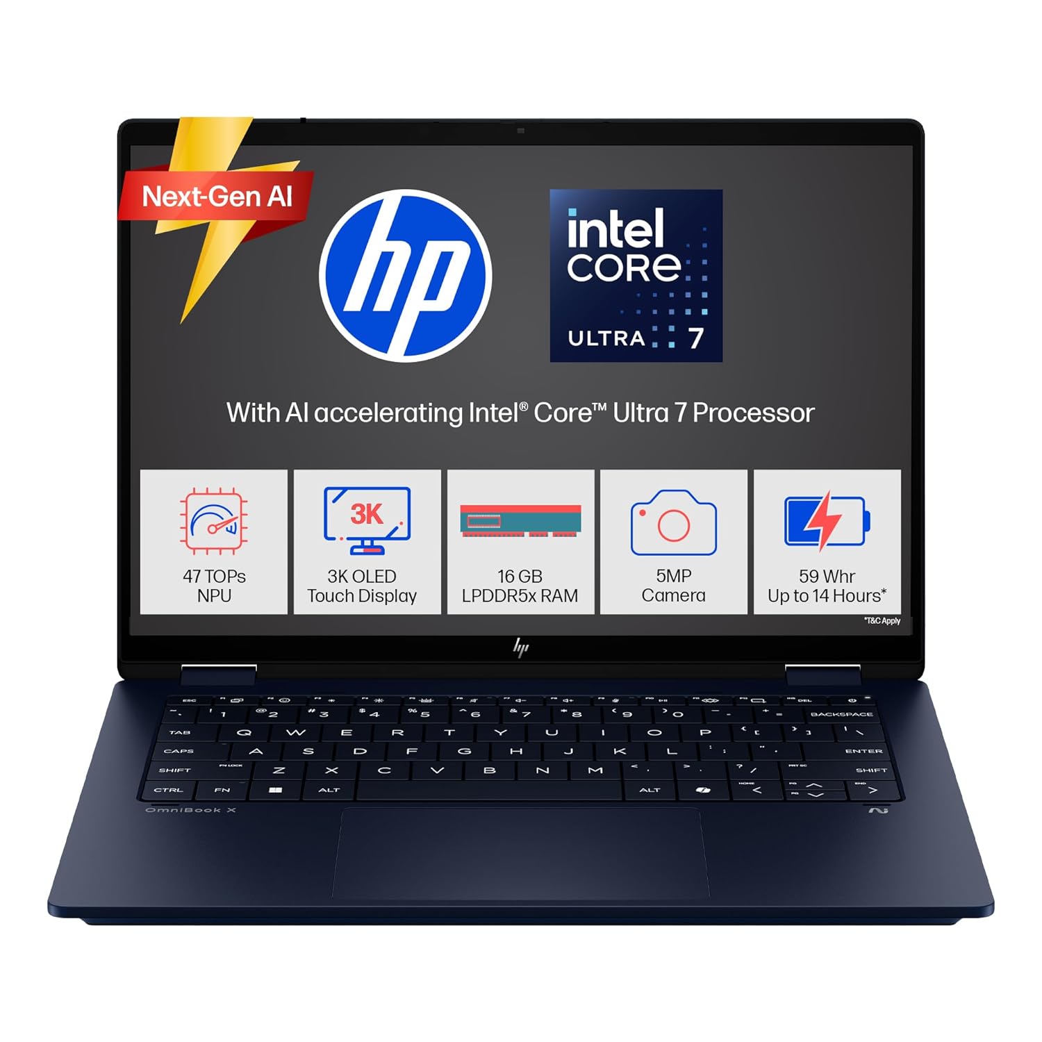 HP OMNIBOOK X FLIP 14-FM0023DX (Core Ultra 7 256V, 1TB NVME/16GB DDR5 ON BOARD, 14"FHD+ X360 TOUCHSCREEN, INTEL ARC 140V, WIN 11 / ATMOSPHERIC BLUE)