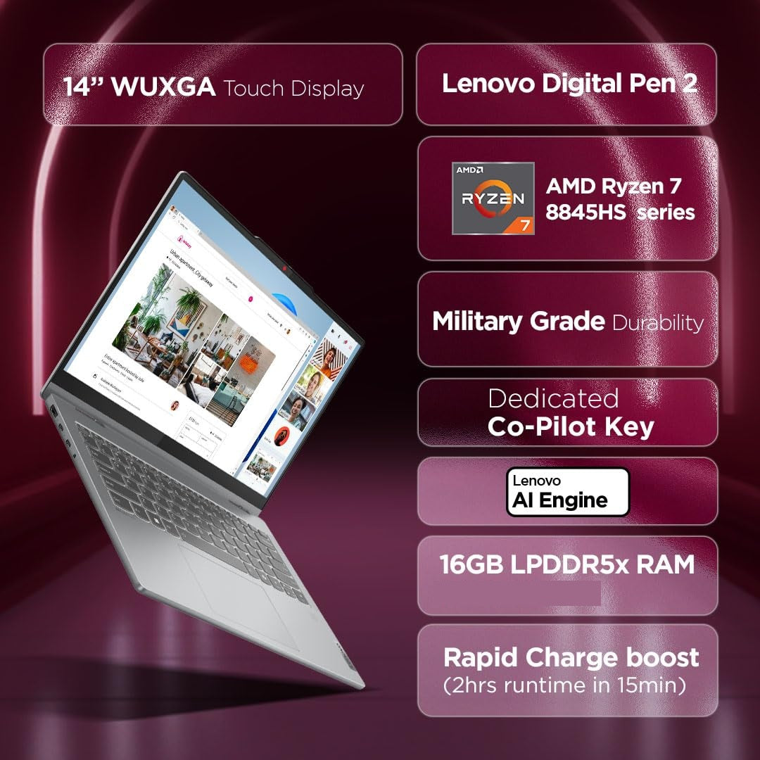 LENOVO IDEAPAD 5 14AHP9 83DR000GUS (AMD RYZEN 7 8845HS, 1TB NVME/16GB DDR5 ON BOARD, 14" WUXGA (1920x1200) X360 TOUCHSCREEN, AMD Radeon 780M, WIN 11 / COSMIC BLUE)