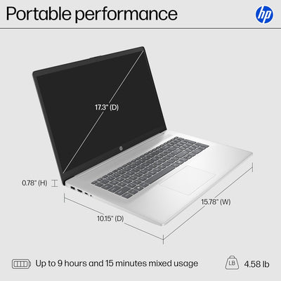 HP 17-CP2025DX (AMD RYZEN 5 7520U, 512GB NVME/8GB DDR5, 17.3" FHD, AMD RADEON, WIN 11 / NATURAL SILVER)