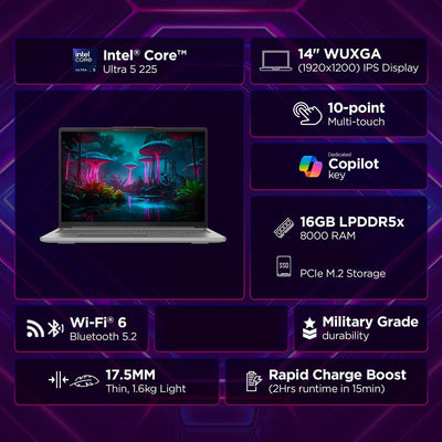 LENOVO IDEAPAD 5 2-IN-1 14IAL10 83KR001TUS (Core ULTRA 7 255U, 512GB NVME/16GB DDR5 ON BOARD, 14" WUXGA (1920x1200) X360 TOUCHSCREEN, INTEL, WIN 11 / LUNA GREY/LENOVO DIGITAL PEN 2)