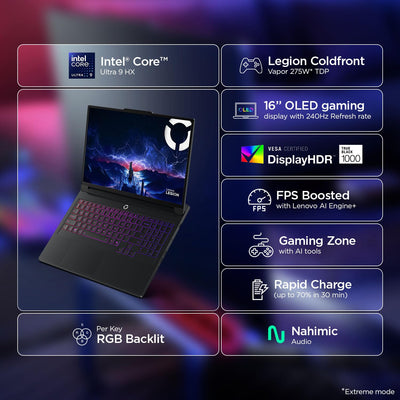 LENOVO LEGION PRO 7 16IAX10H 83F500E8DP (Core ULTRA 9 275HX, 1TB NVME/32GB DDR5, 16" WQXGA (2560x1600) OLED 240HZ, RTX 5080 16GB, DOS/ECLIPSE BLACK)