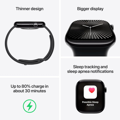 Apple Watch Series 10 (42/46mm Smartwatch with Aluminium Case and Sport Band, Fitness Tracker, ECG App, Always-On Retina Display, Water Resistant)