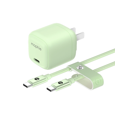 Mophie 30W USB-C GaN Charger + Cable Bundle (30W/GaN, 60W/1M) - Green