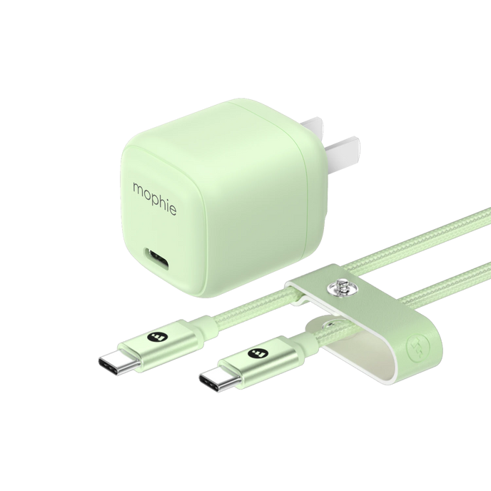 Mophie 30W USB-C GaN Charger + Cable Bundle (30W/GaN, 60W/1M) - Green