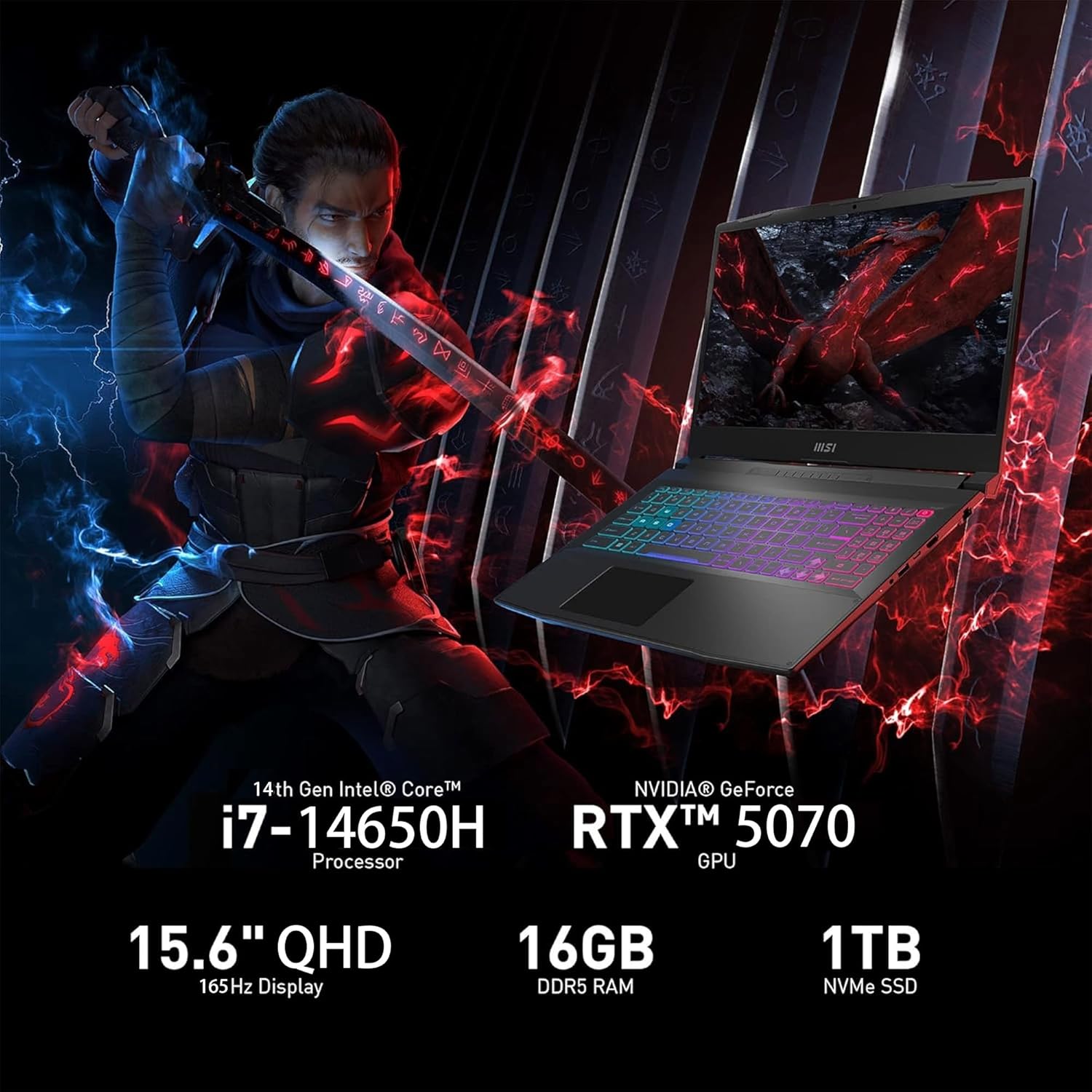 MSI KATANA 15 HX B14WGK-293US (Core i7-14650HX, 1TB NVME/16GB DD5, 15.6" QHD (2560x1440) 165HZ, RTX 5070 DDR7 8GB, WIN 11)