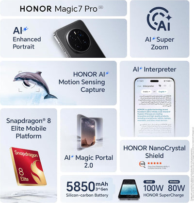 Honor Magic7 Pro 12GB/512GB (5G Smartphone, AI Falcon Camera, All-Day Battery, IP69/IP68 Water Resistance, AI Eye Comfort Display)