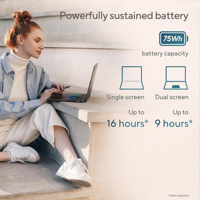 ASUS ZENBOOK DUO UX8406CA-PZ005W (CORE ULTRA 9 285H, 2TB NVME/32GB DDR5 ON BOARD, 14" 3K (2880x1800) 120HZ TOUCHSCREEN DUAL SCREEN, INTEL, WIN 11 / BASALT GRAY / BACKPACK / SLEEVE / STYLUS)