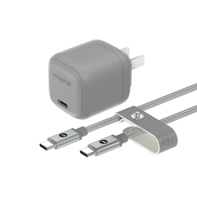 Mophie 30W USB-C GaN Charger + Cable Bundle (30W/GaN, 60W/1M) - Gray