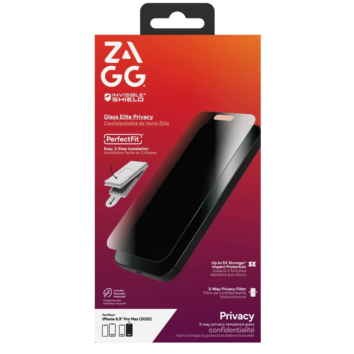 Zagg Glass Elite Privacy with Perfect Fit Tray | Apple iPhone 17 Pro Screen Protector