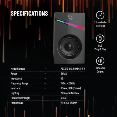 Porodo (PDX543) | 3.5mm Gaming Stereo Speakers with Volume Knob Control