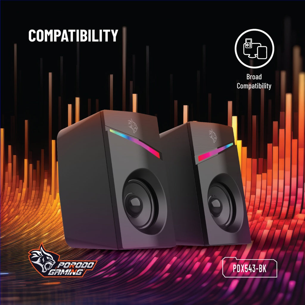 Porodo (PDX543) | 3.5mm Gaming Stereo Speakers with Volume Knob Control