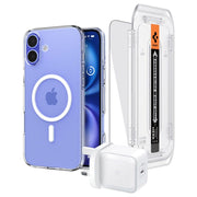 Spigen 3-in-1 Bundle Pack | Wall Charger, Case & Screen Protector For Apple iPhone 16 / 16 Plus / 16 Pro / 16 Pro Max