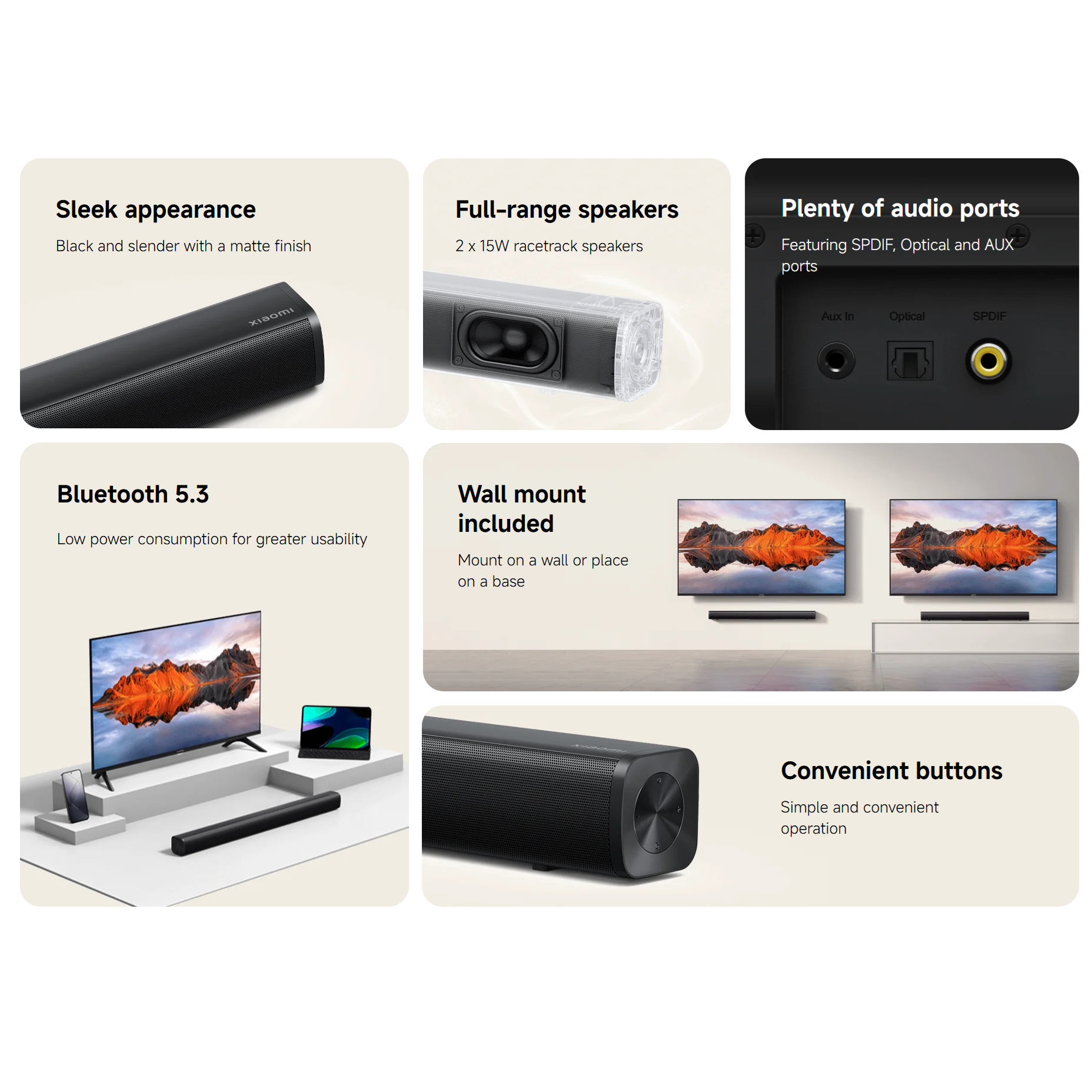 Xiaomi Soundbar 2.0ch (Sleek and Minimalist Soundbar, Bluetooth 5.3, 15W Full Range Speakers)