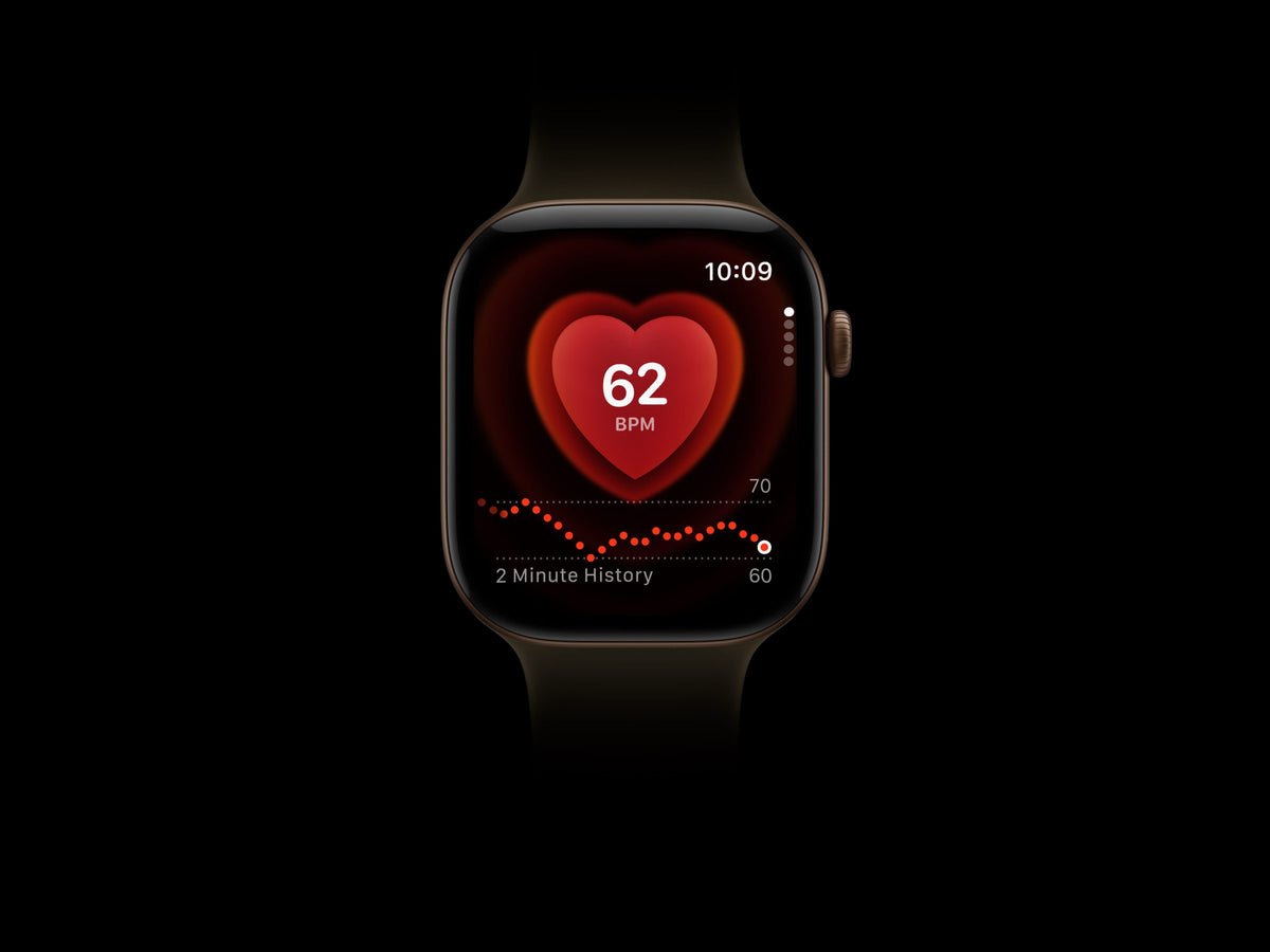 Apple Watch Series 12 showing a live heart rate reading