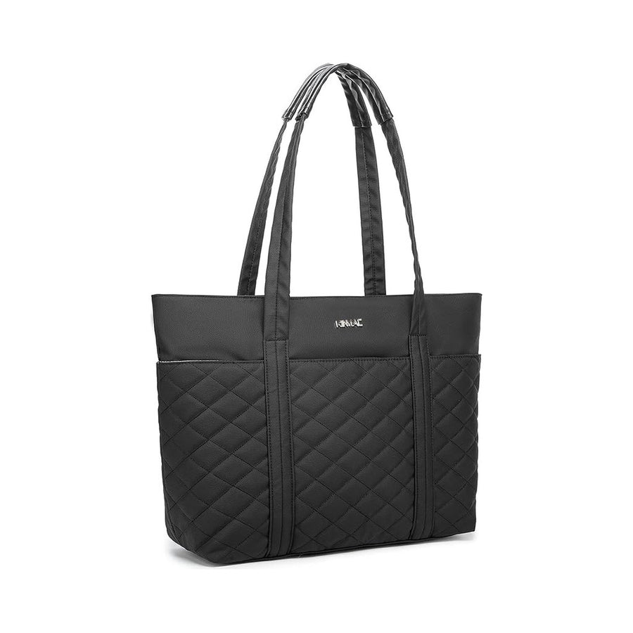 Kinmac 15.6-inch Women's Laptop Tote Bag with Padded Compartment - Black Embroidery