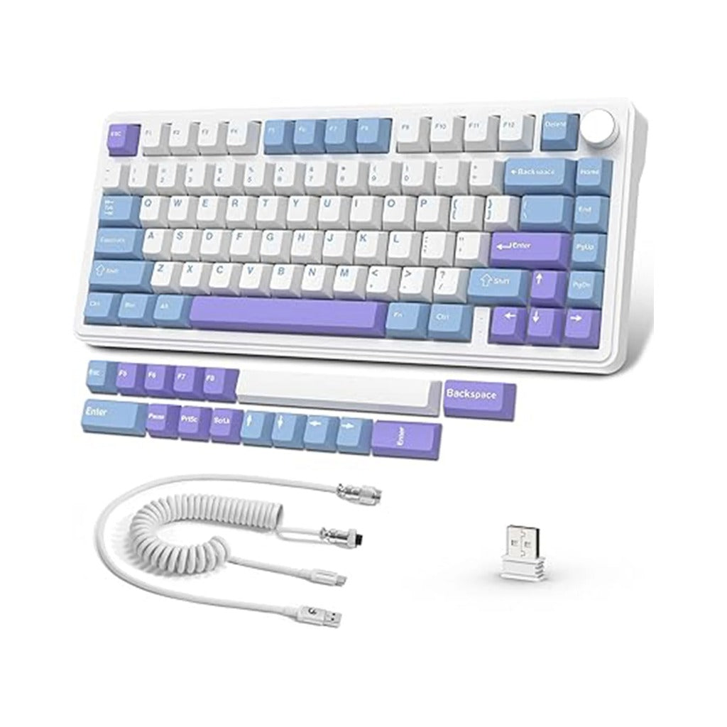 Attack Shark X85 Tri-Mode Wireless Mechanical Keyboard with Coiled Cable - White Purple