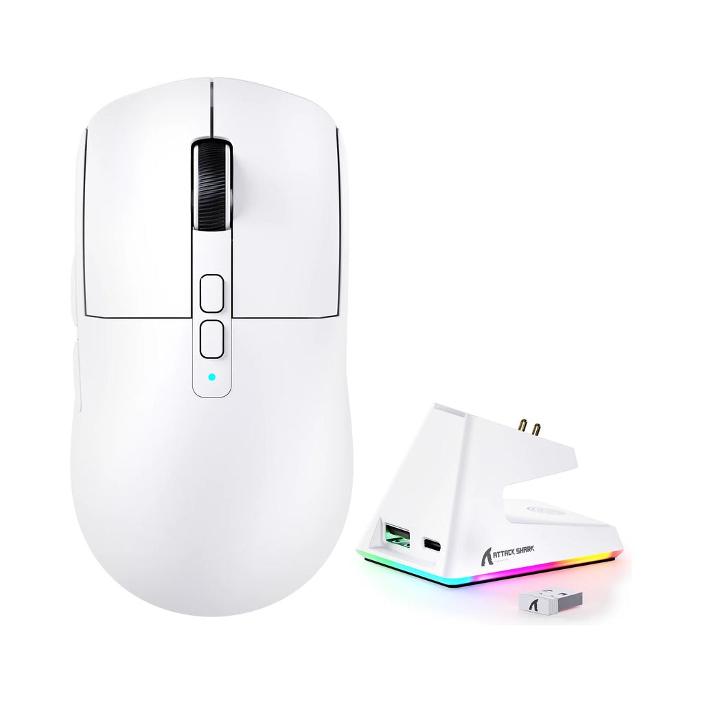 Attack Shark X6 Tri-Mode Wireless Gaming Mouse with Charging Dock - White
