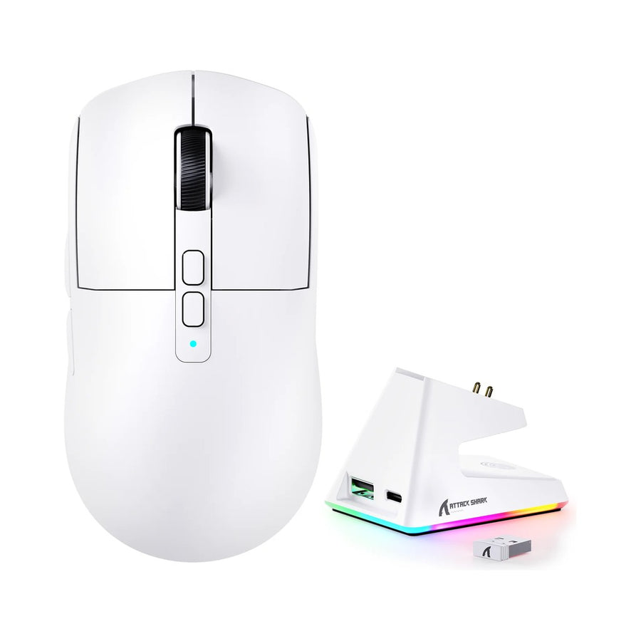 Attack Shark X6 Tri-Mode Wireless Gaming Mouse with Charging Dock - White