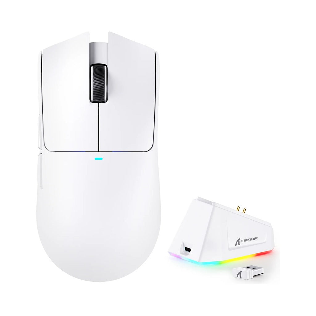 Attack Shark X11 Tri-Mode Wireless Gaming Mouse with Charging Dock - White