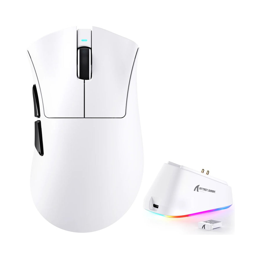 Attack Shark V3 Pro Tri-Mode Wireless Gaming Mouse with Charging Dock - White
