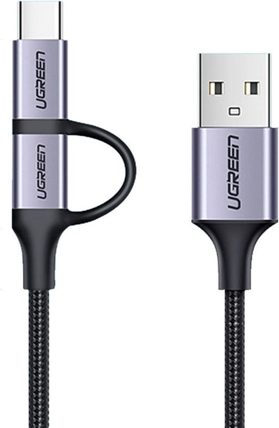 UGREEN 2-in-1 USB-A to Micro-USB & USB-C Braided Cable 1M (30875) in Lebanon - OutGeeked