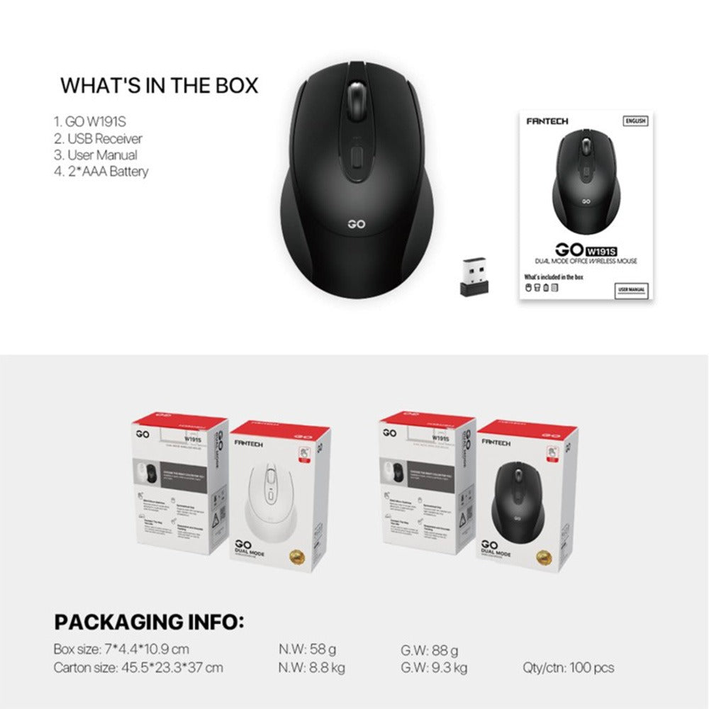 Fantech W191S Go Dual-Mode Bluetooth and 2.4GHz Silent Wireless Mouse in Lebanon - OutGeeked
