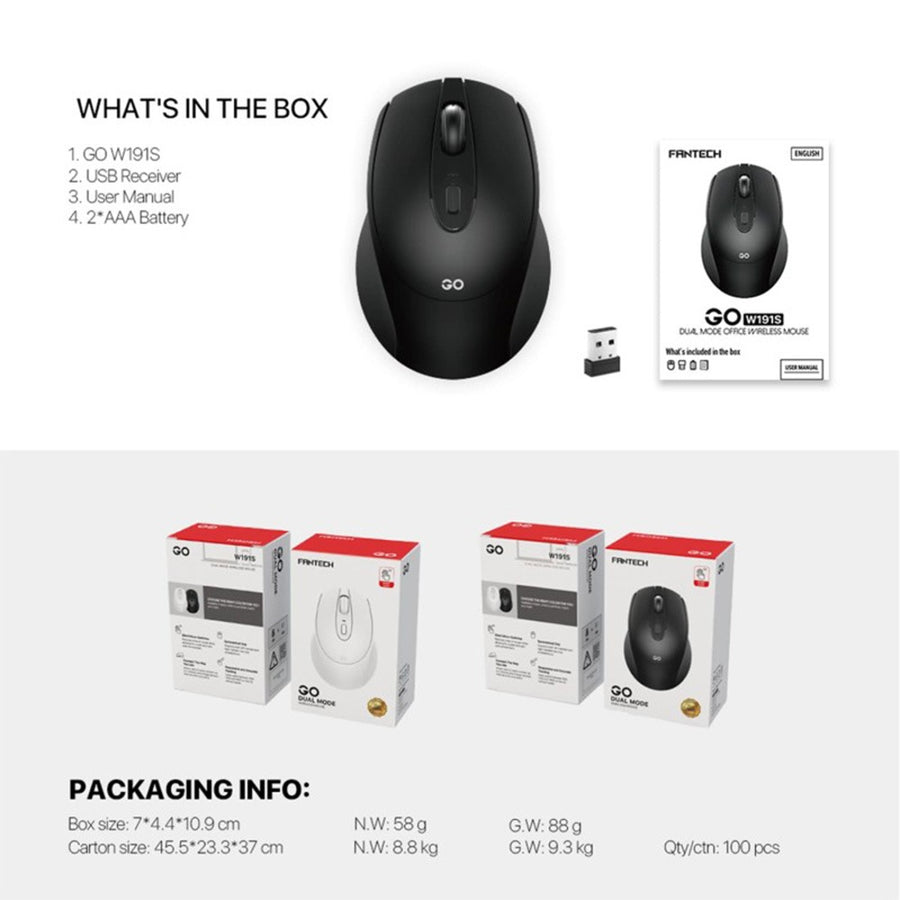Fantech W191S Go Dual-Mode Bluetooth and 2.4GHz Silent Wireless Mouse in Lebanon - OutGeeked