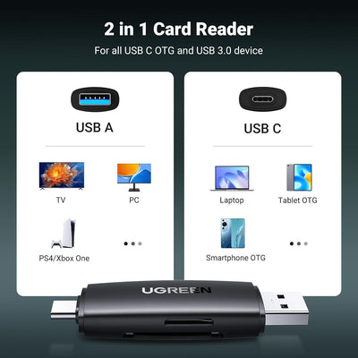 UGREEN 2-in-1 USB 3.0 & USB-C SD Card Reader (80191) in Lebanon - OutGeeked