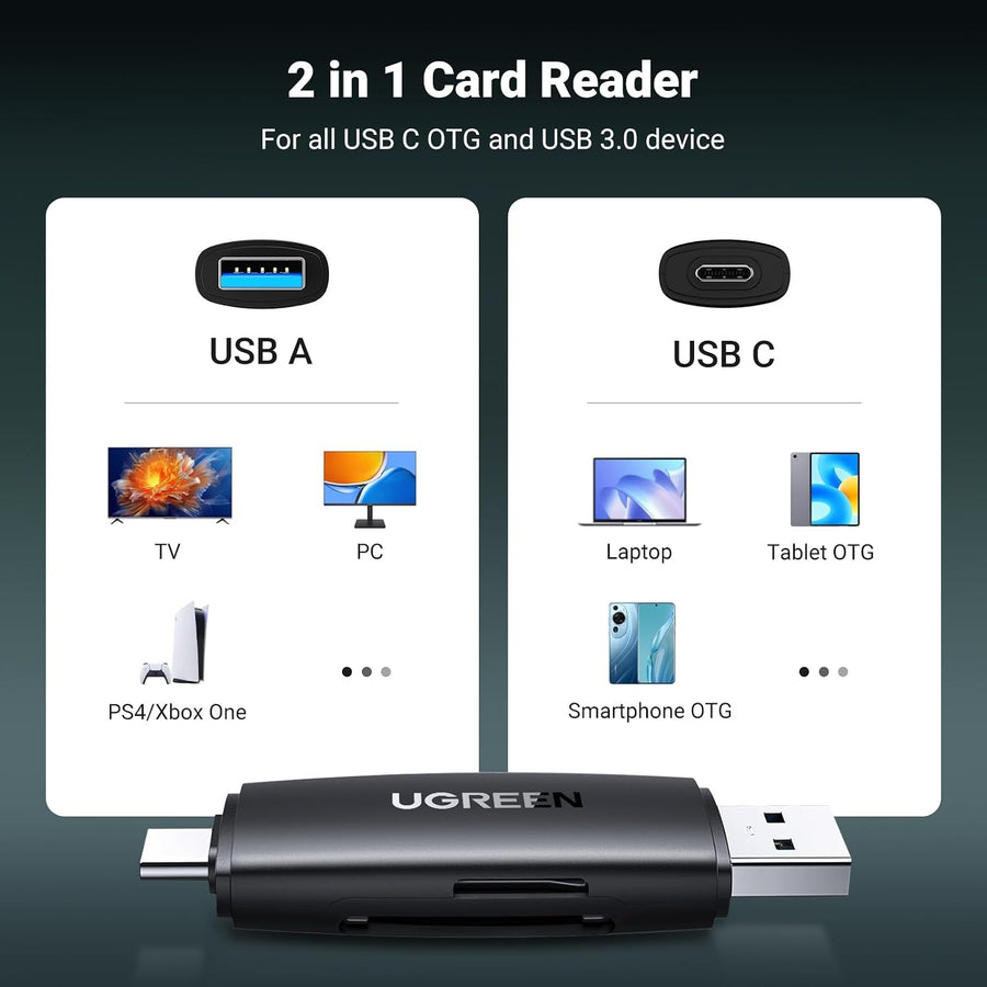 UGREEN 2-in-1 USB 3.0 & USB-C SD Card Reader (80191) in Lebanon - OutGeeked