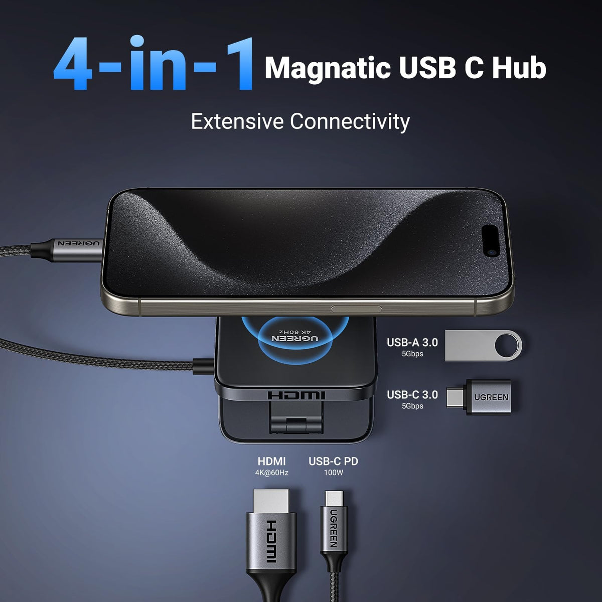 UGREEN 4-in-1 Magnetic USB-C Hub with 4K@60Hz HDMI & 100W PD (35590) in Lebanon - OutGeeked