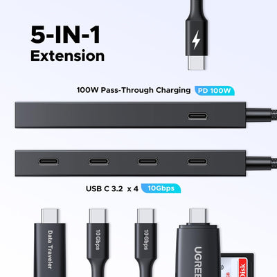 UGREEN 5-in-1 USB-C Hub 10Gbps with 4x USB-C 3.2 & PD 100W (55334) in Lebanon - OutGeeked