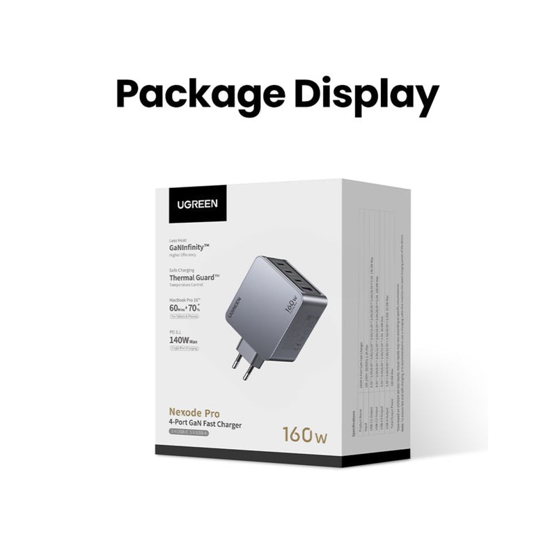 UGREEN Nexode Pro 160W GaN 4-Port Wall Charger with USB-C to USB-C Cable (25877) in Lebanon - OutGeeked