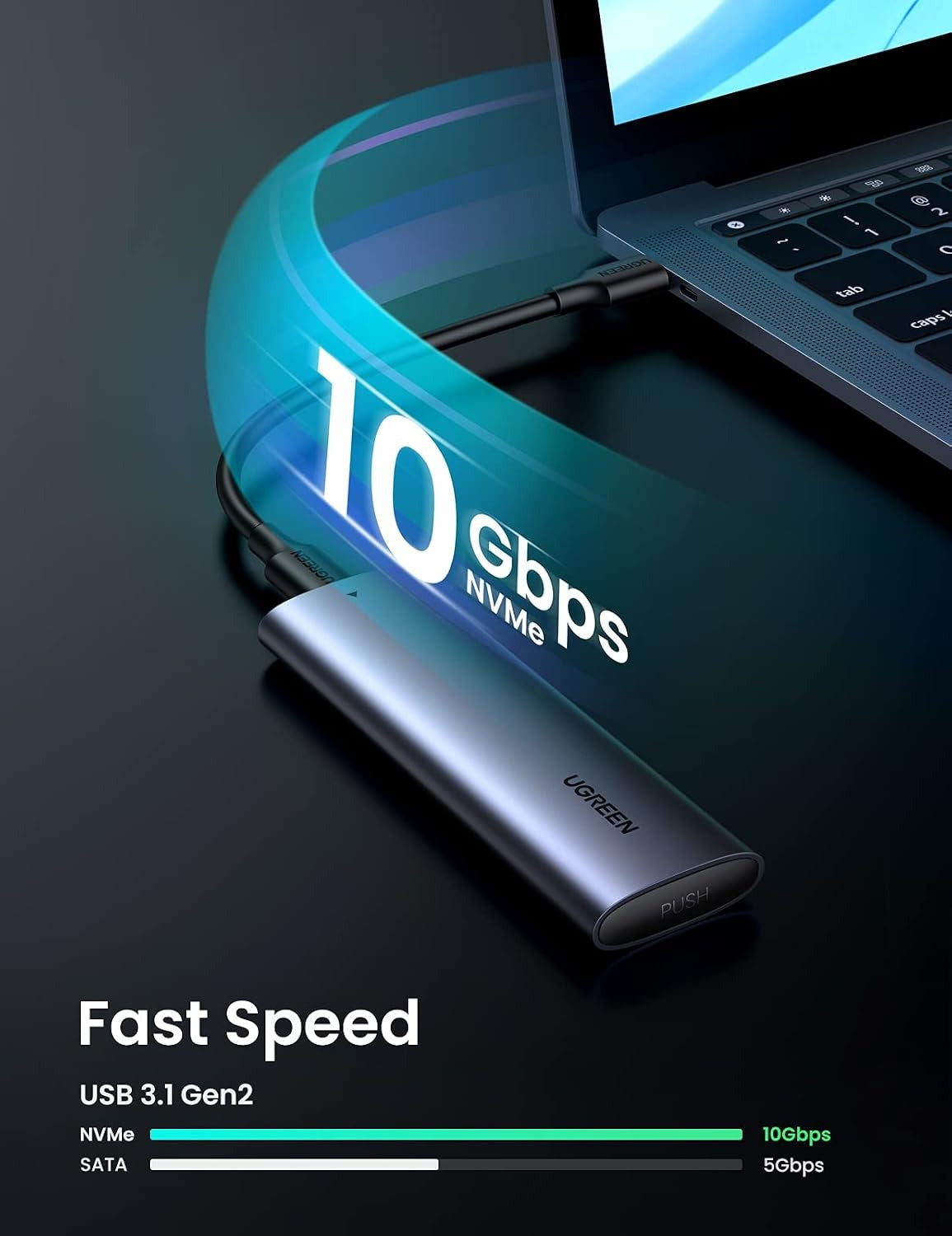 UGREEN M.2 NVMe SSD Enclosure 10Gbps USB-C 3.1 Gen 2 Aluminum (10902) in Lebanon - OutGeeked