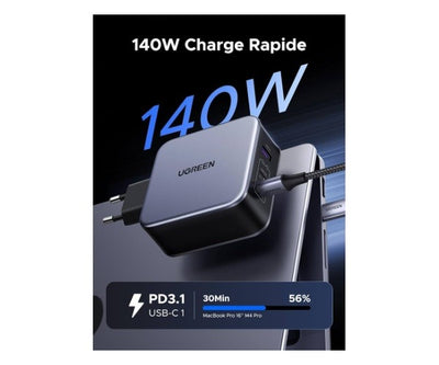 UGREEN Nexode 140W GaN 3-Port Wall Charger with USB-C to USB-C Cable (90549) in Lebanon - OutGeeked