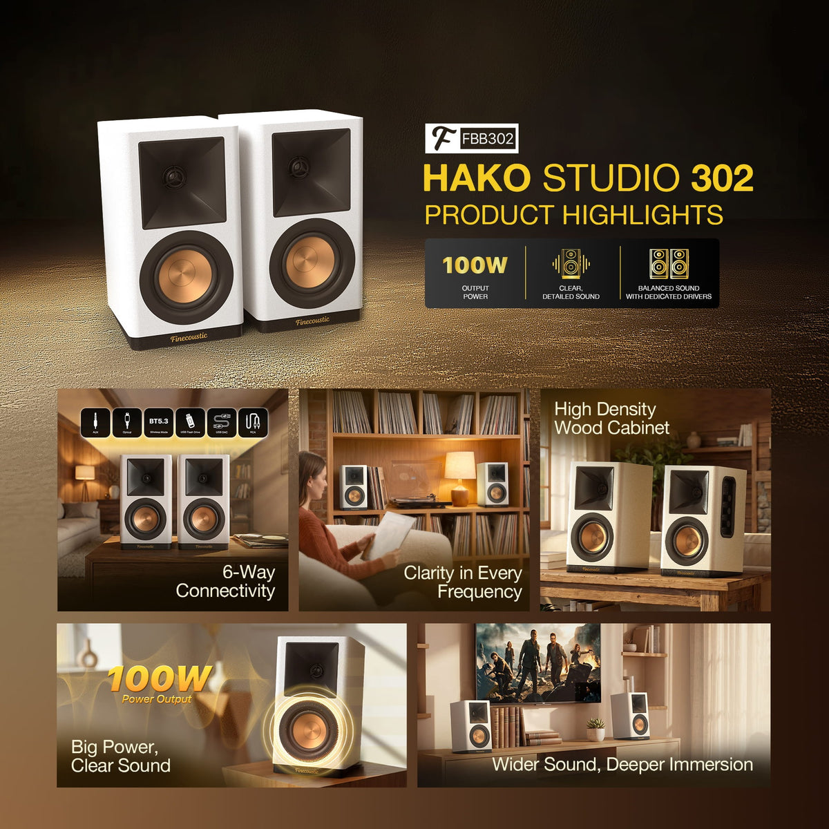 Fantech Hako Studio 302 100W 2.0 Bookshelf Speakers with 6 Inputs in Lebanon - OutGeeked