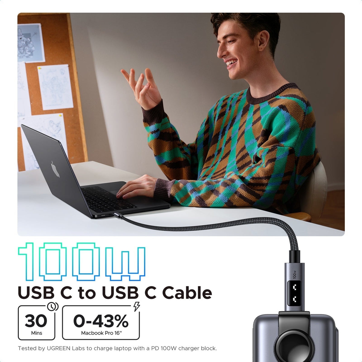 UGREEN USB-C to USB-C 100W Fast Charging Braided Cable with LED Indicator in Lebanon - OutGeeked