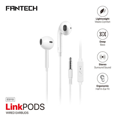 Fantech ES110 LinkPods Wired In-Ear Headphones with Mic, 3.5mm TRRS in Lebanon - OutGeeked