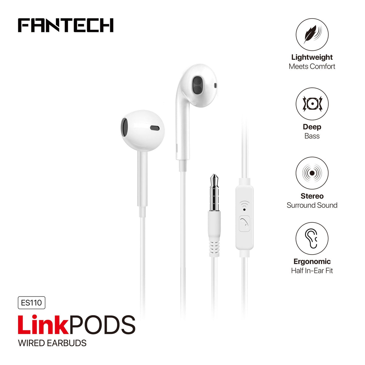 Fantech ES110 LinkPods Wired In-Ear Headphones with Mic, 3.5mm TRRS in Lebanon - OutGeeked
