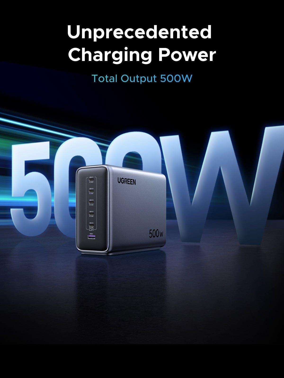 UGREEN Nexode 500W GaN Desktop Charging Station 6-Port USB-C/USB-A (55550B) in Lebanon - OutGeeked