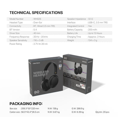 Fantech WH02s Go Air Bluetooth 5.4 Wireless Headphones with ENC Mic in Lebanon - OutGeeked