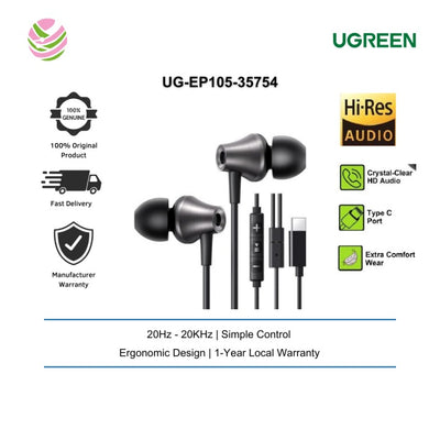 UGREEN USB-C Wired Earphones with Microphone & In-Line Control (35754) in Lebanon - OutGeeked